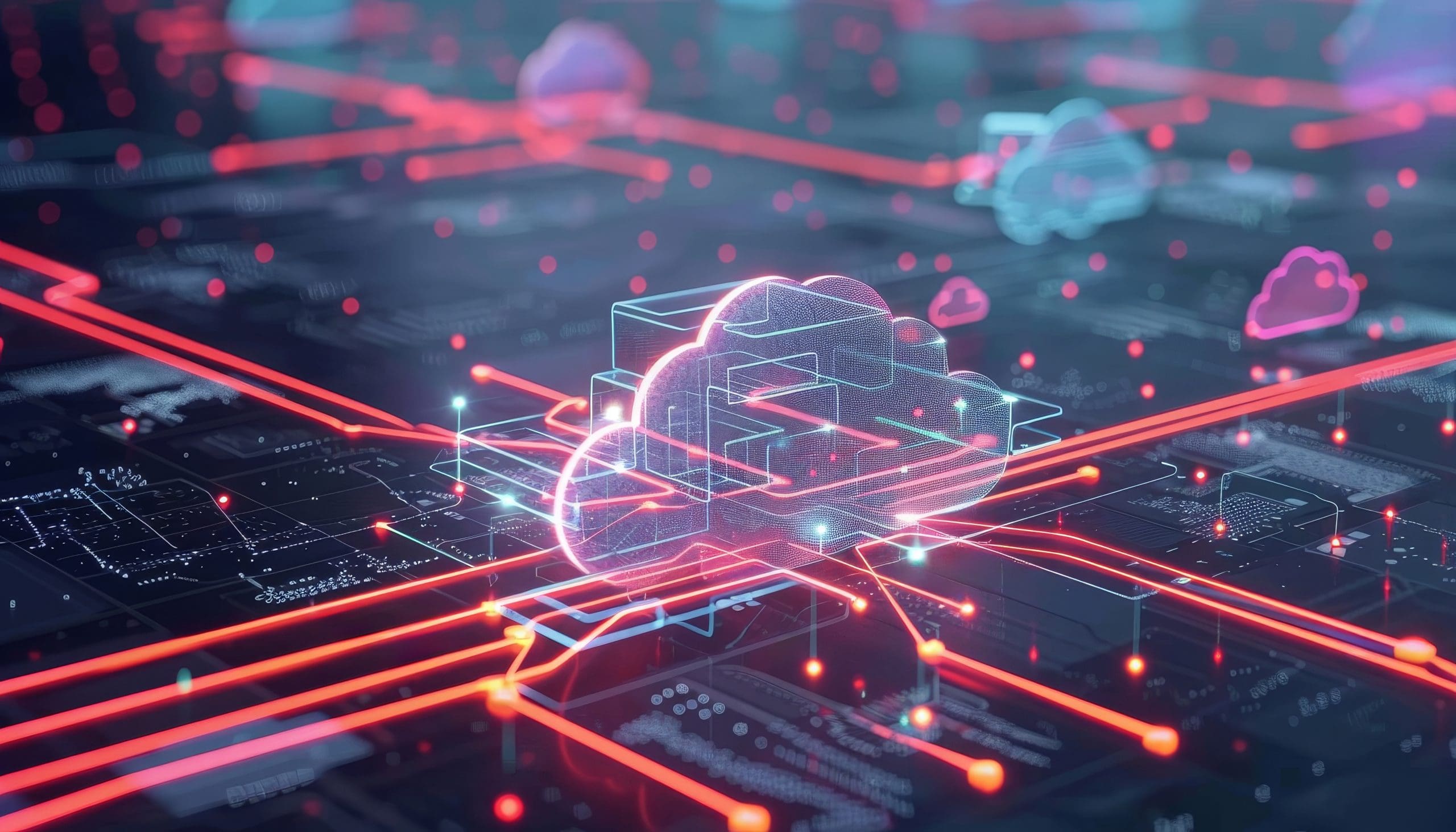 A computer network with a red cloud in the middle by AI generated image Cloud Services Nashville