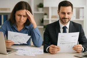 Frustrated office manager dealing with large IT companies in Nashville TN invoices